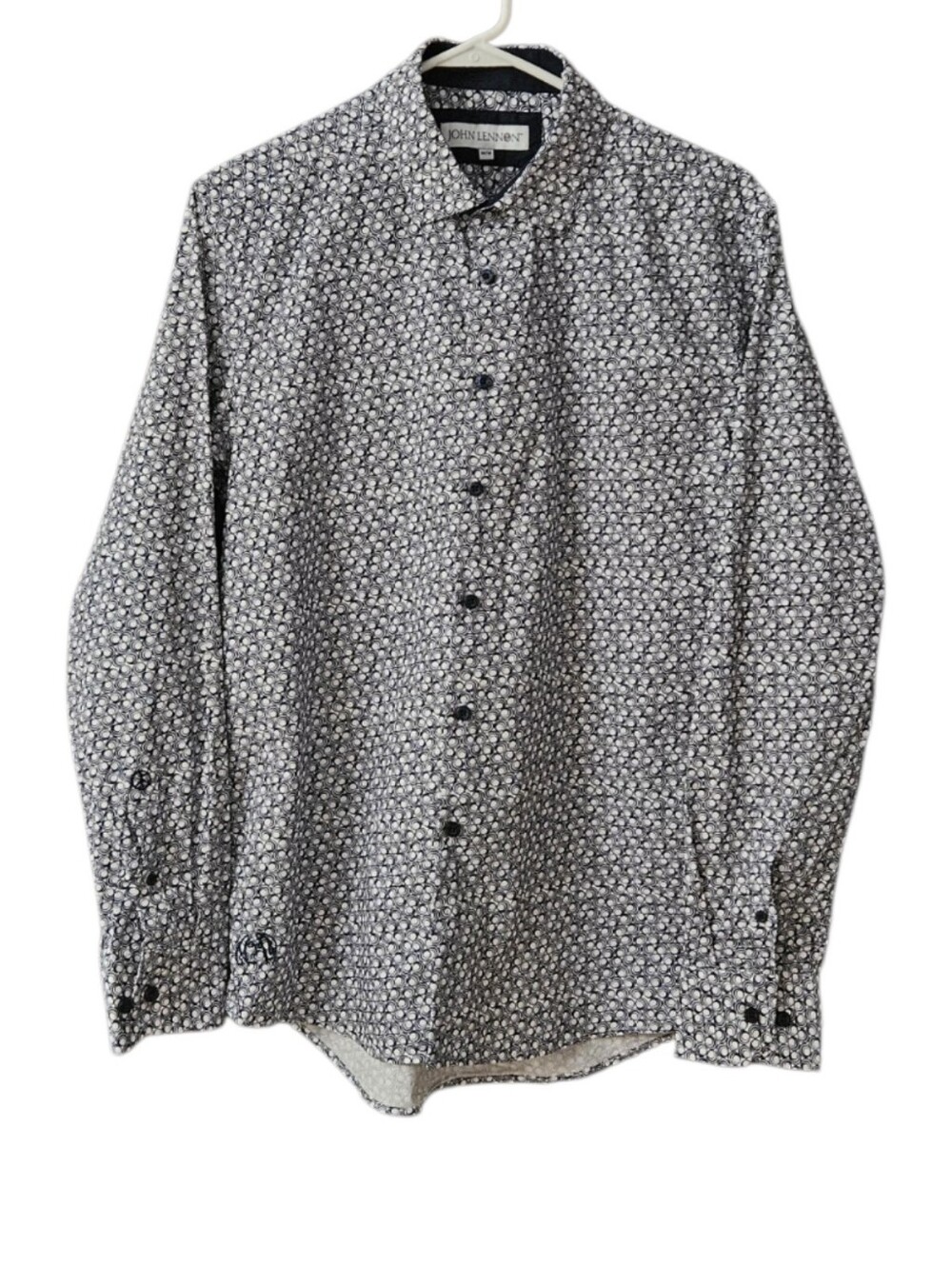 John Lennon Long Sleeve Button Up Shirt Men's Medium Black White Geometric Swirl